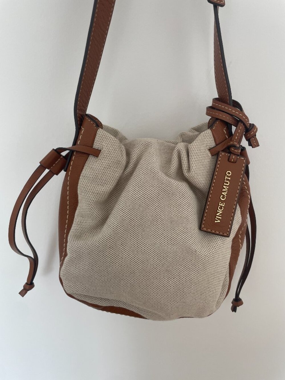 Vince Camuto Women's Fabia Crossbody-Canvas with Cognac Trim